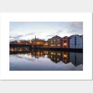 Trondheim, Trondelag, Norway. The old city of Trondheim and Nidelva River at evening. Posters and Art